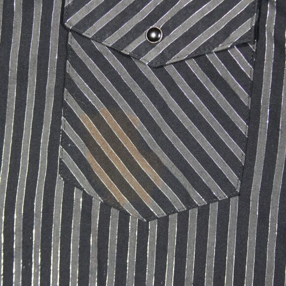 Wrangler Western Button Down Shirt Men M Black Striped Silver Threads Pearl Snap - Picture 5 of 8